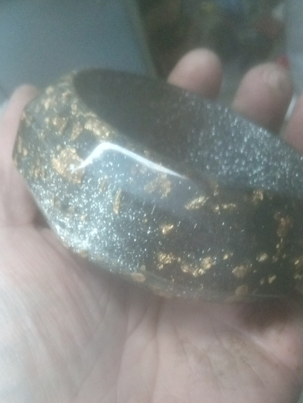 Gold Flecked Black Resin Bangle Bracelet